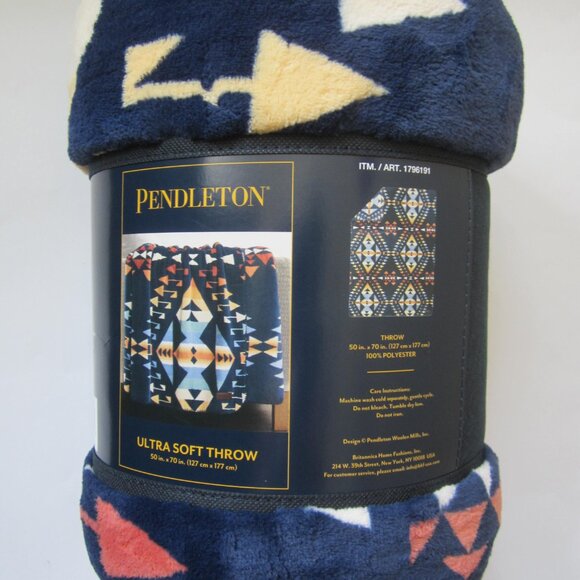 Pendleton Blue Ultra Soft Throw Home Bedding - Picture 2 of 5